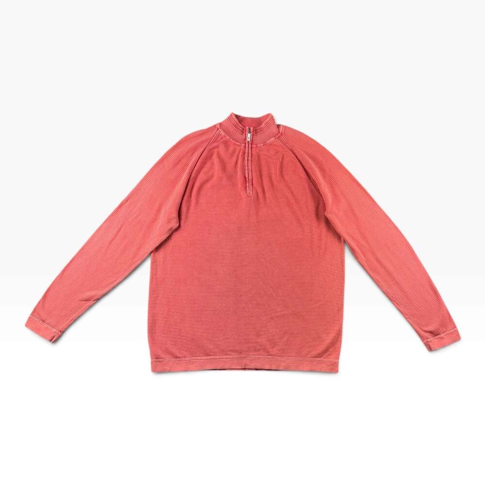 Tommy Bahama Relax Mens XLT Tall Coral 1/4 Zip Pullover Cotton Sweater